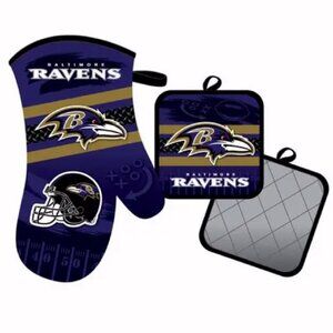 Baltimore Ravens Oven Mitten and Pot Holder Set - New Fast Ship